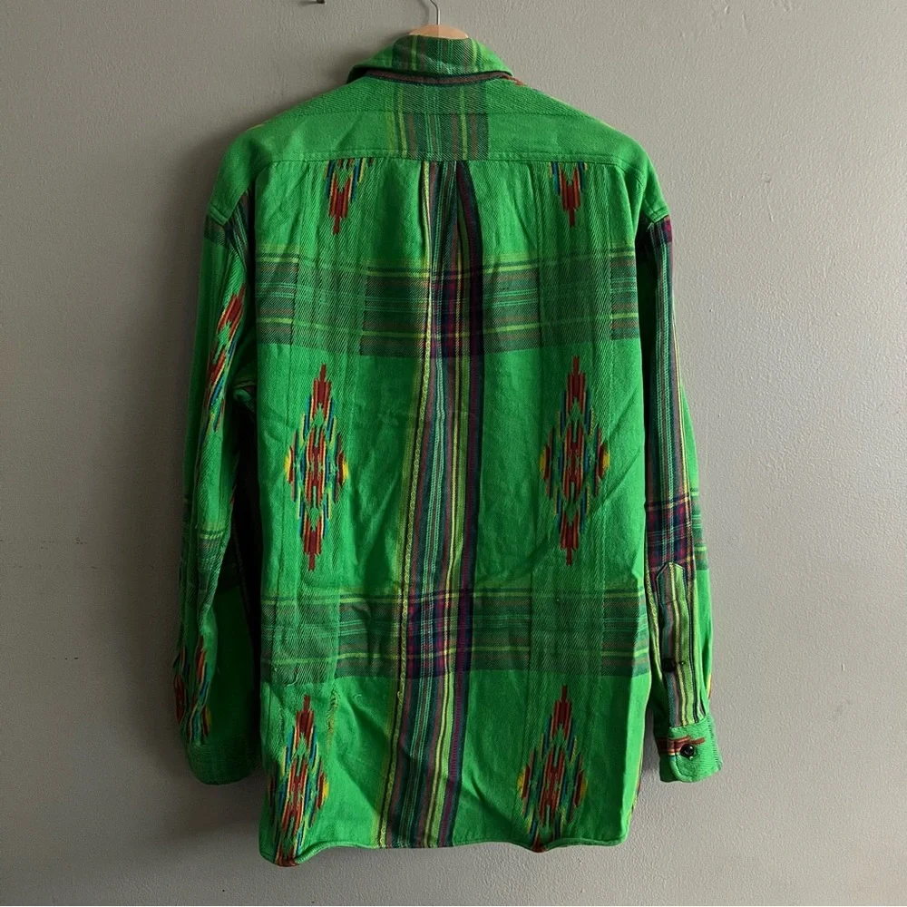 Polo Ralph Lauren Vintage Green Beacon Aztec Woven Button Down Cotton Shirt M